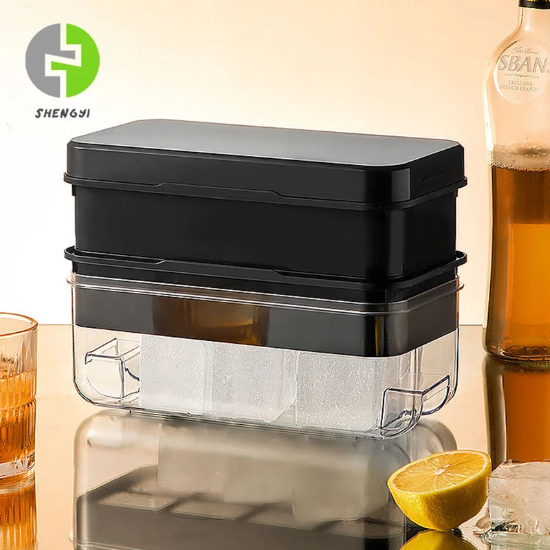 Hot Selling Large Silicone Ice Storage Box with Lid Bin 8-Hole Cavities Ice Cube Tray for Food Freezer Use Includes Scraper L