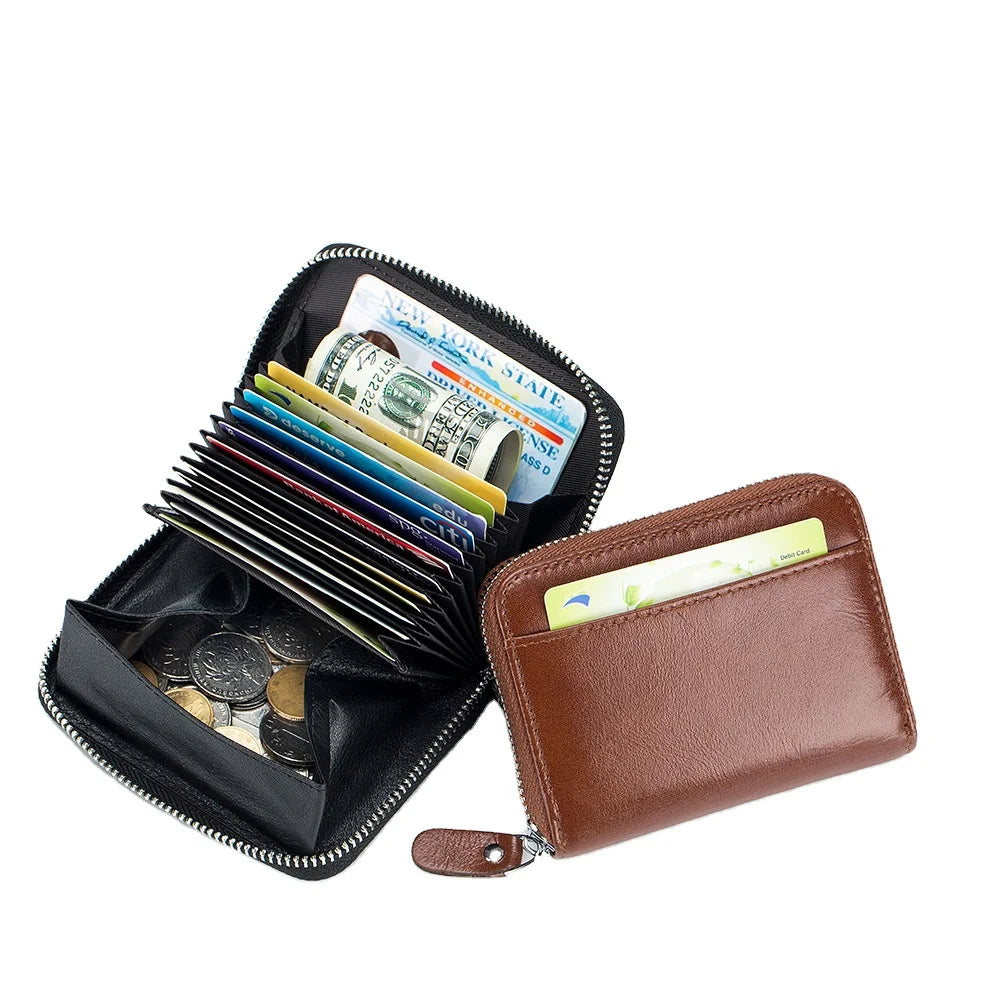 2022 Functional Men's Card Holder Wallets RFID Blocking Small Genuine Leather Card Holder Accordion Credit Card Holder for Me