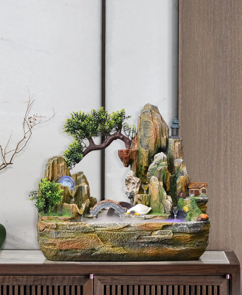 Rockery Flowing Water Wealth-generating Ornaments Fengshui Wheel Fountain Living Room Entrance Office Decorative Furnished