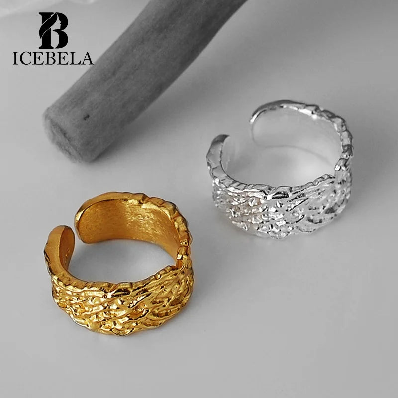 Concise Style and Niche Sterling Silver Jewelry 925 Concave Convex Ring Female Cool Wind Open Textured Index Foil Paper Ring