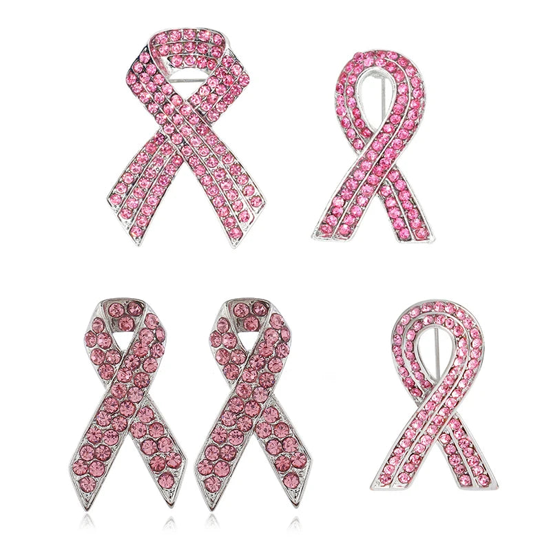 Rhinestone Enamel Breast Cancer Awareness Pink Ribbon Brooches Backpack Suit Hat Clothes Tie Scarf Button Badge Lapel Pin Bro