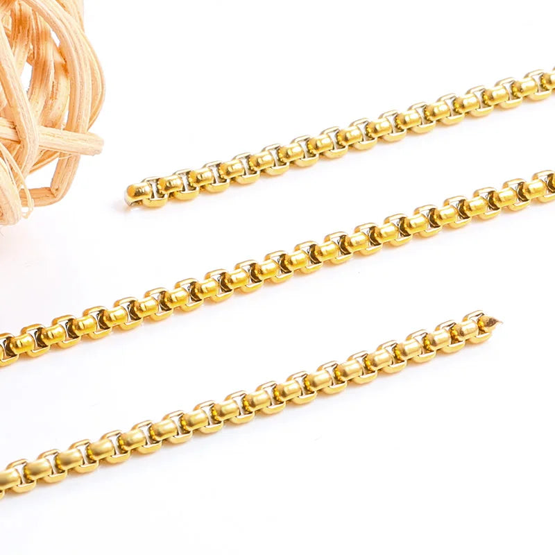 PVD 18K Plated Chain for Women Men Elegant square Pearl Shape Stainless Steel Box Chains for DIY Jewelry Necklace