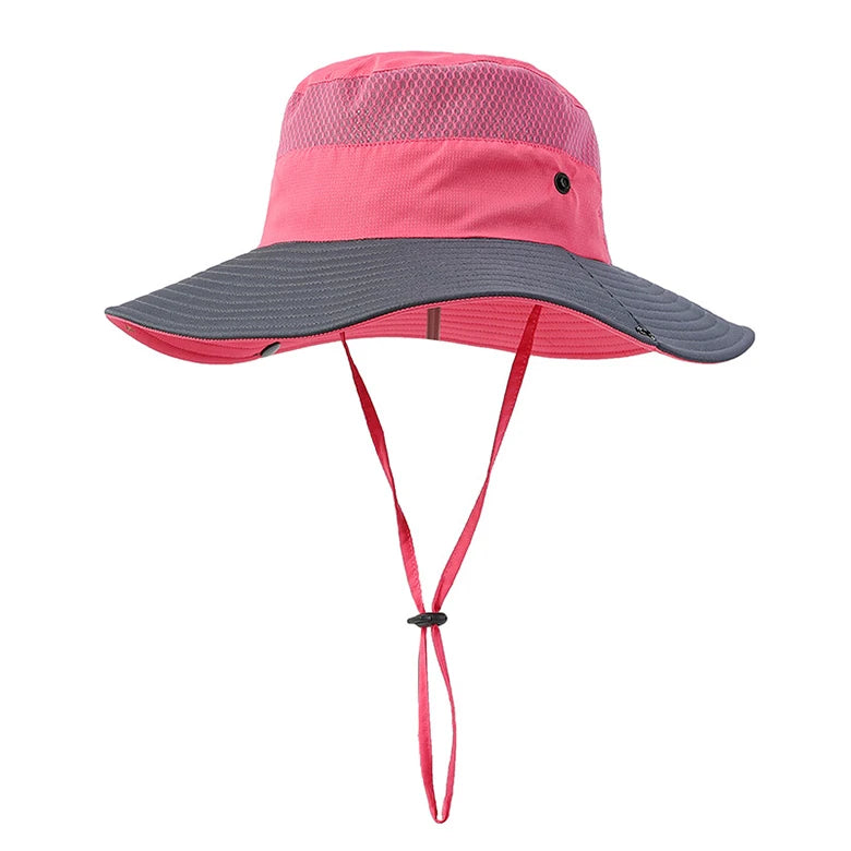 Bulk Sales Summer UV Protection Foldable Bucket Boonie Cap Wide Brim Ponytail Sun Hat for Women