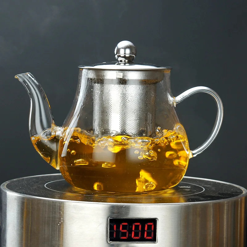 20oz Borosilicate Glass Stove Top Tea Kettle Loose Leaf Flower Pot Lead Free Handmade American Style Set Stainless Steel