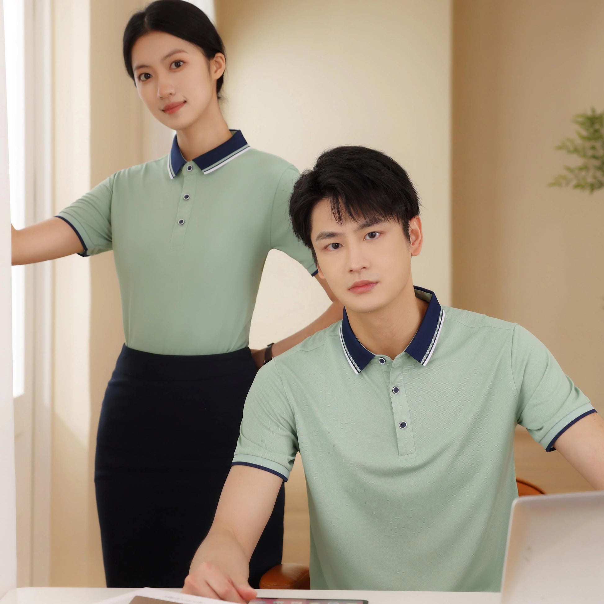 New Arrival Custom Logo Custom Unisex for Shirts Breathable Short Sleeve Knitted Print Polyester Cotton Blend Uniforms