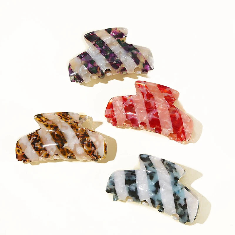 Acetate Striped Patchwork Nordic Clips Shark Hair Claw 8.5 cm   Texture Leopard Print Clamps Clips High Ponytail Girl Hair Cl