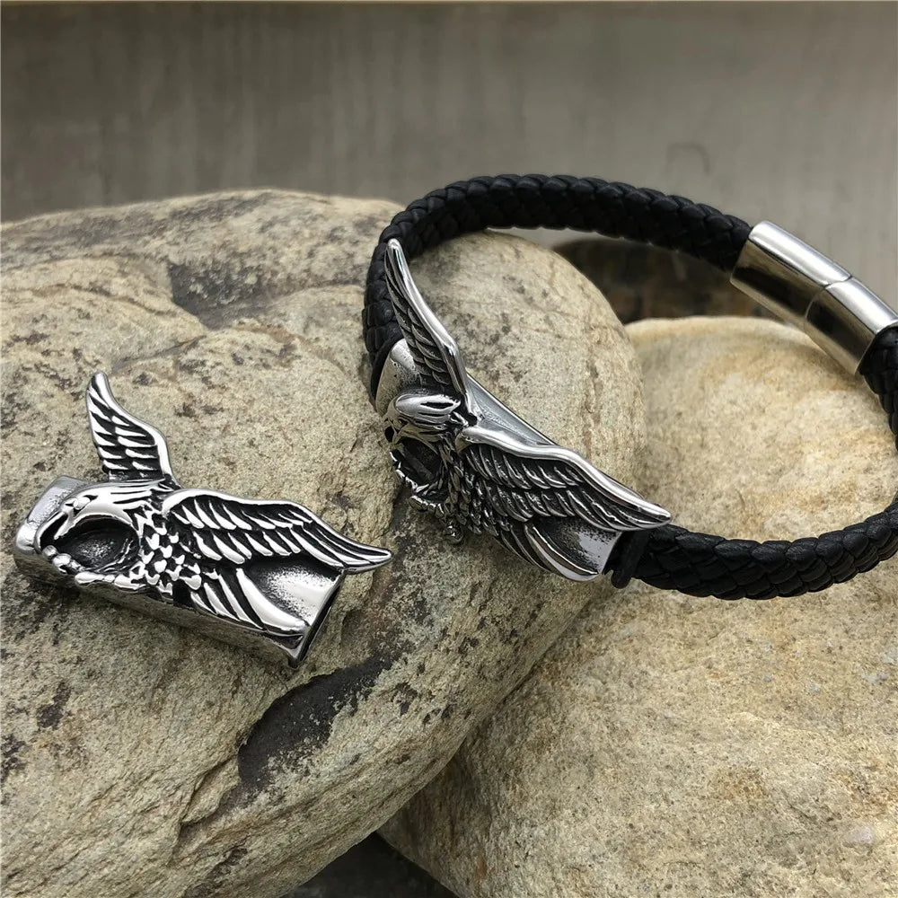 BXNK025 in Stock Stainless Steel Eagle Charm for Bracelet Making Fashion Bangles Clasp Spacer Bead