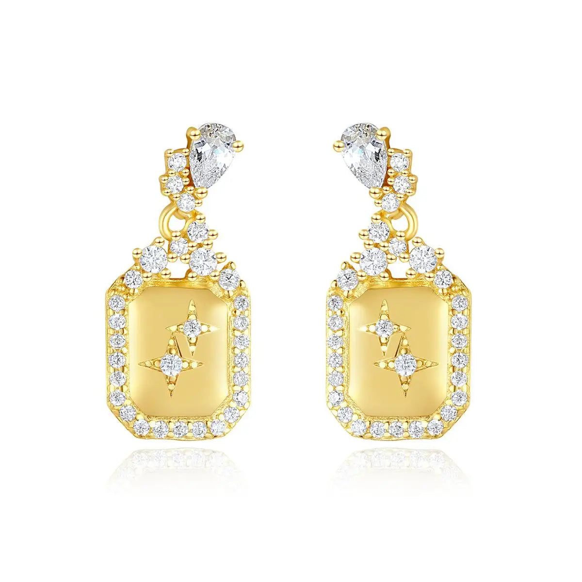 Light Luxury Geometric square Earrings 925 Sterling Silver Gold Plated Star Moon Stud Earrings Wholesale Jewelry for Women