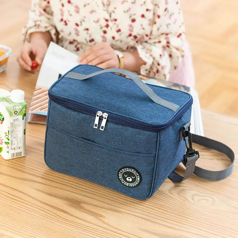 Portable Fabric Thickened Insulated Foldable Handled Lunch Bag Zipper Closure Waterproof Customized Pattern Outdoor Camping B