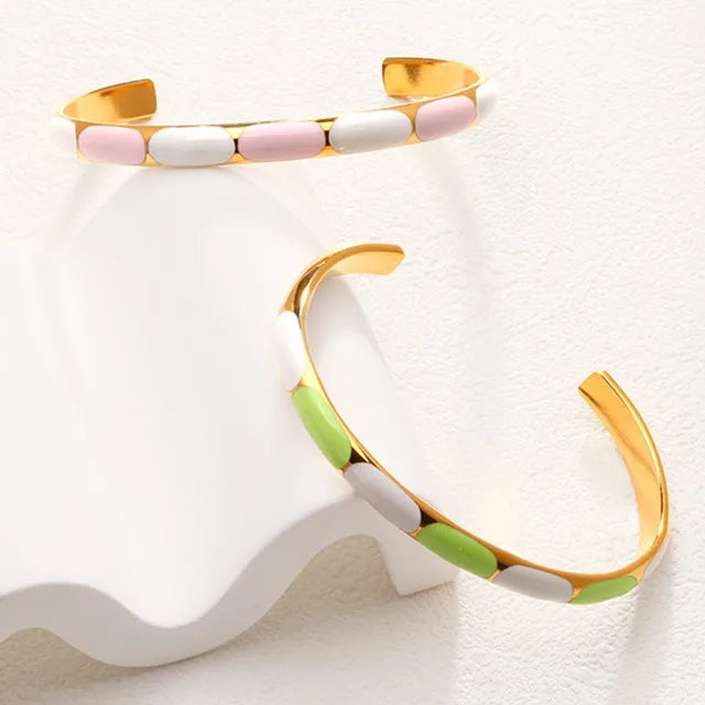 Fashion New Simple Enamel Open Stainless Steel Bracelet 18kpvd Gold Titanium Steel Women's Jewelry Bracelet