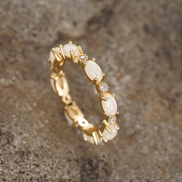CAOSHI Brass Jewelry Imitated Opal Promise Band Infinite Rings for Women Gold Silver Rose Gold Color Oval Shape Opal Ladies R