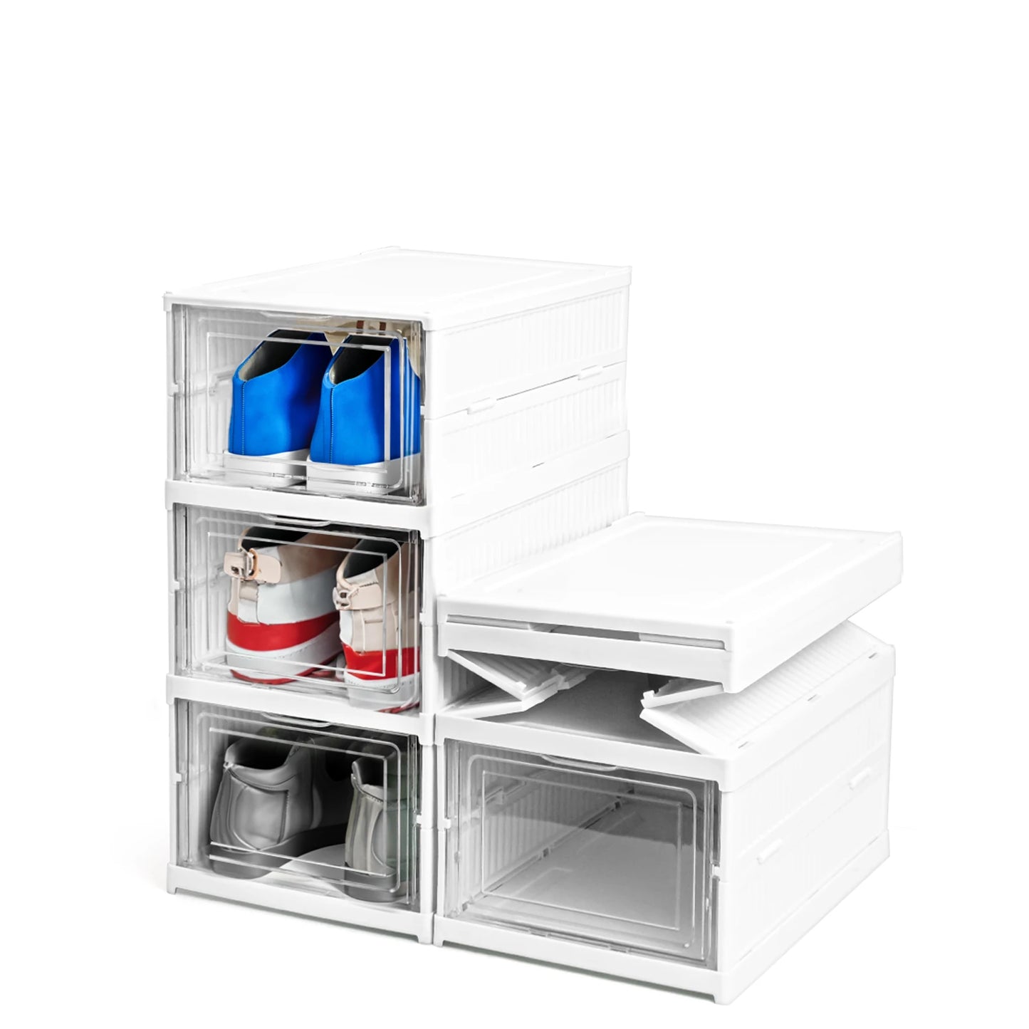 Installation-Free Save Space Shoe Rack Collapsible Dustproof Shoes Organizer Plastic Shoe Box Stackable with Clear Door