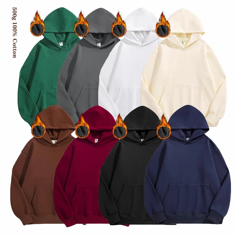 Heavyweight 500 Gram Pilar Fleece Winter Solid Hoodies Men Women -Shoulder Combed Cotton Hat Strap Printed Pattern ODM Supply