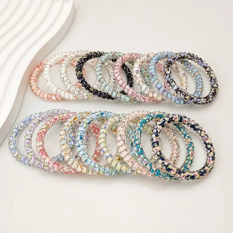 Wholesale Korean Style Fashion Coil Hair Ties Floral Telephone Wire Spiral Plastic Elastic Hair Rubber Bands for Girls Women