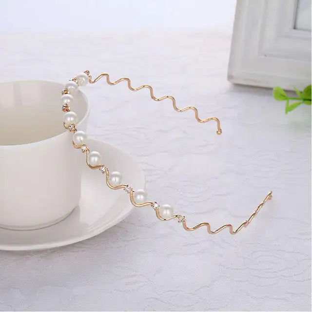 Latest Design Crown Bride Tiara Rhinestone Hairband Handmade Wedding Pearl Crystal Headband for Women Hair Band Head Accessor