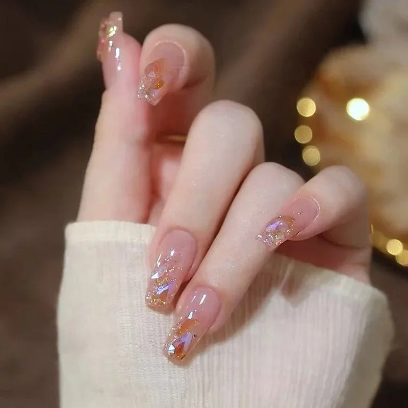 French Cat Eye Design Nude Skin Color ABS Material Removable and Press-On Nails for Finger Application