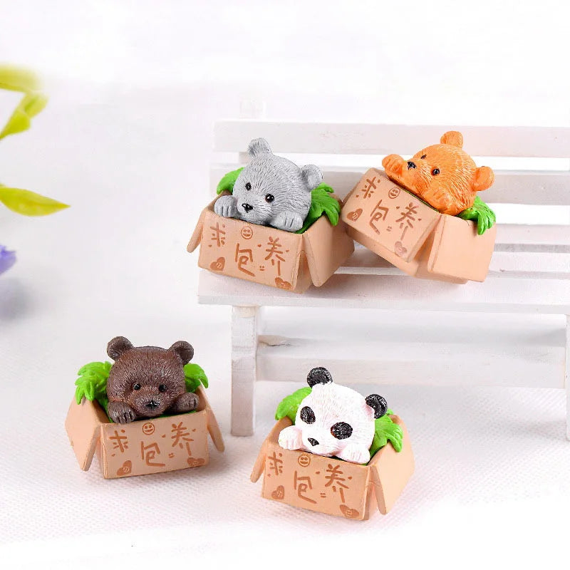 Panda Fish tank Landscape Decoration 3d Miniature Cartoon Bear in Box Resin Figurine fairy Garden Decor
