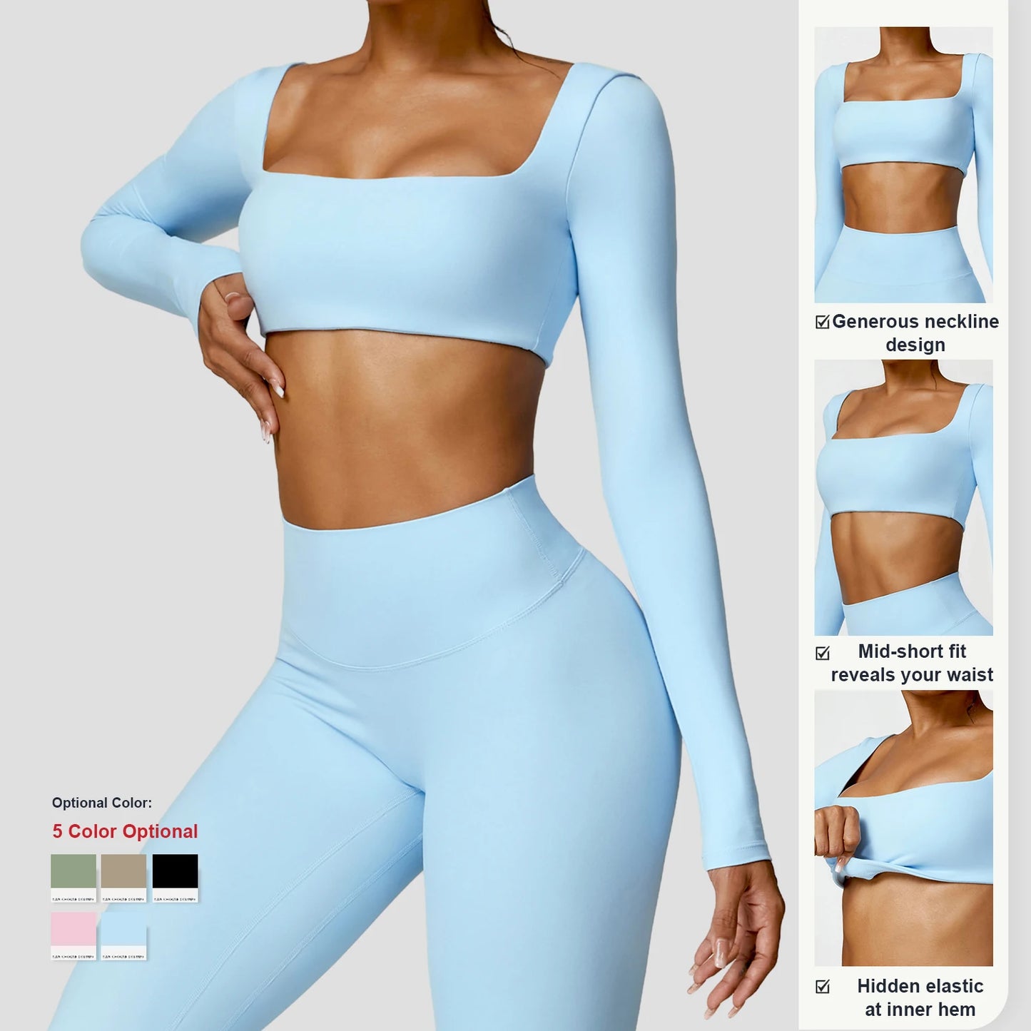 Fitness Ropa Yoga Women Long Sleeves Sports Wear Custom logo Outfit Workout Clothing Scrunch Butt Work Out Clothes Fitness Se