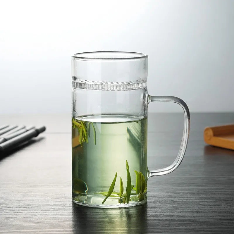 300ml Colored Glass Mug Set Large Clear Glass Tea Infuser Cup with Moon Hole Filter for Drinking