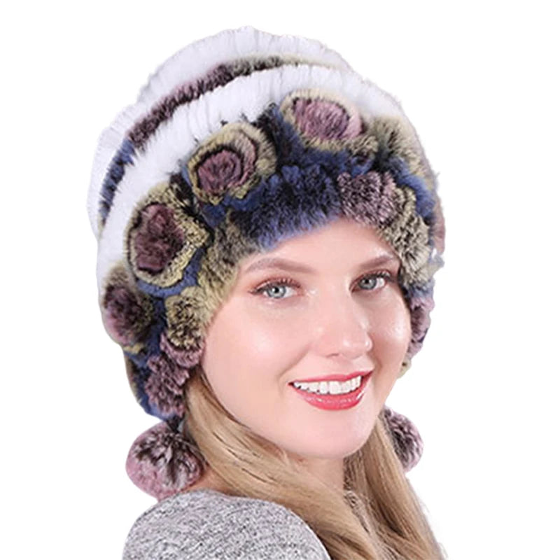 Wholesale Warm Thickened Fur Earflap Hat Autumn and Winter Round Knitting Women's Hat