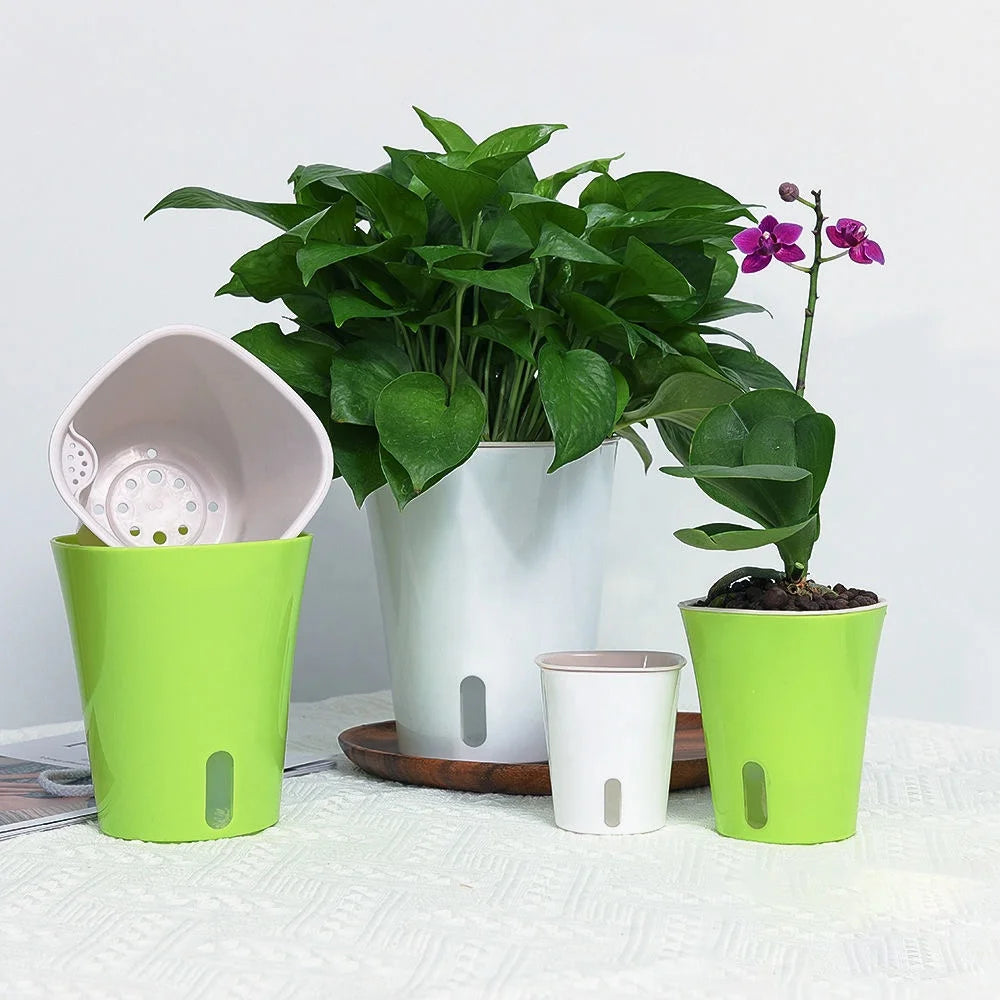 Nursery Decoration Round Multi Size Water Level Plastic Lazy Self Watering Plant Planter Pot