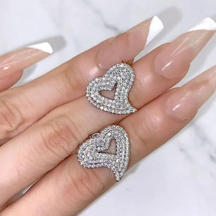 Gold Plated Micro Inlaid Heart Earrings Fashionable Hip Hop Stud for Him Her for Party Gift Giving Featuring Zircon Main Ston