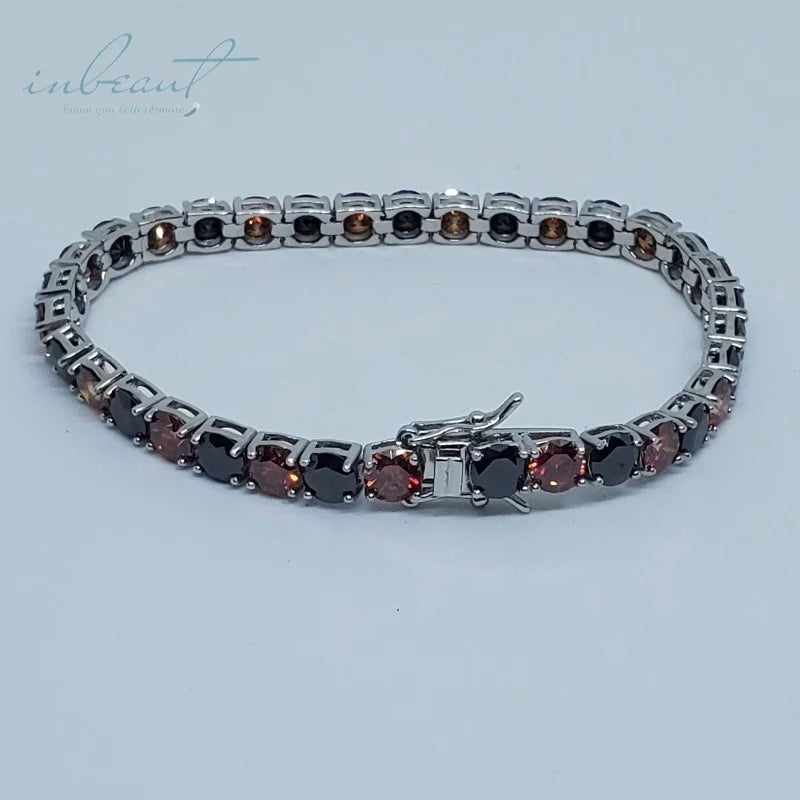 Silver 925 Original 5mm Round Brilliant Cut Diamond Test Past Black Red Moissanite Tennis Bracelet Chain for Women Fine Jewel