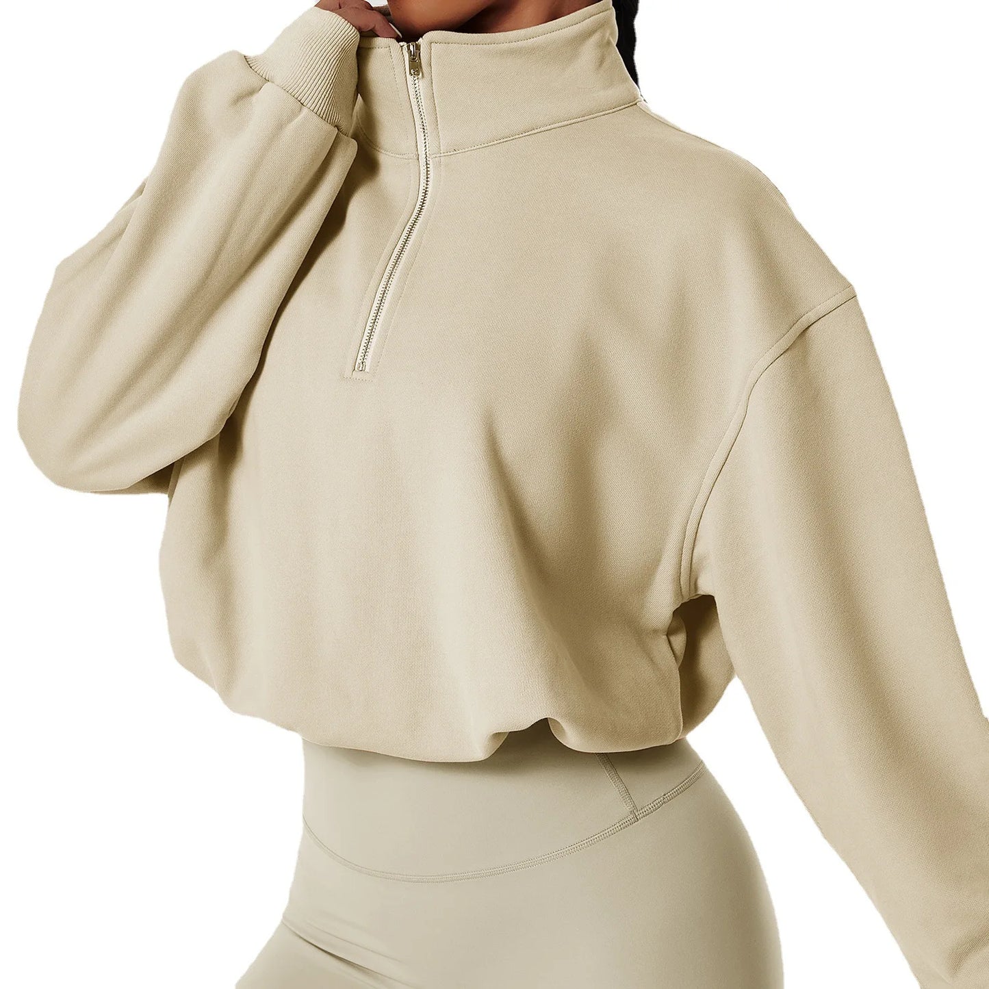 Ins Pullover High-neck Fitness Sports Outdoor Running Drawstring Zipper Loose Long-sleeved Women Sweater