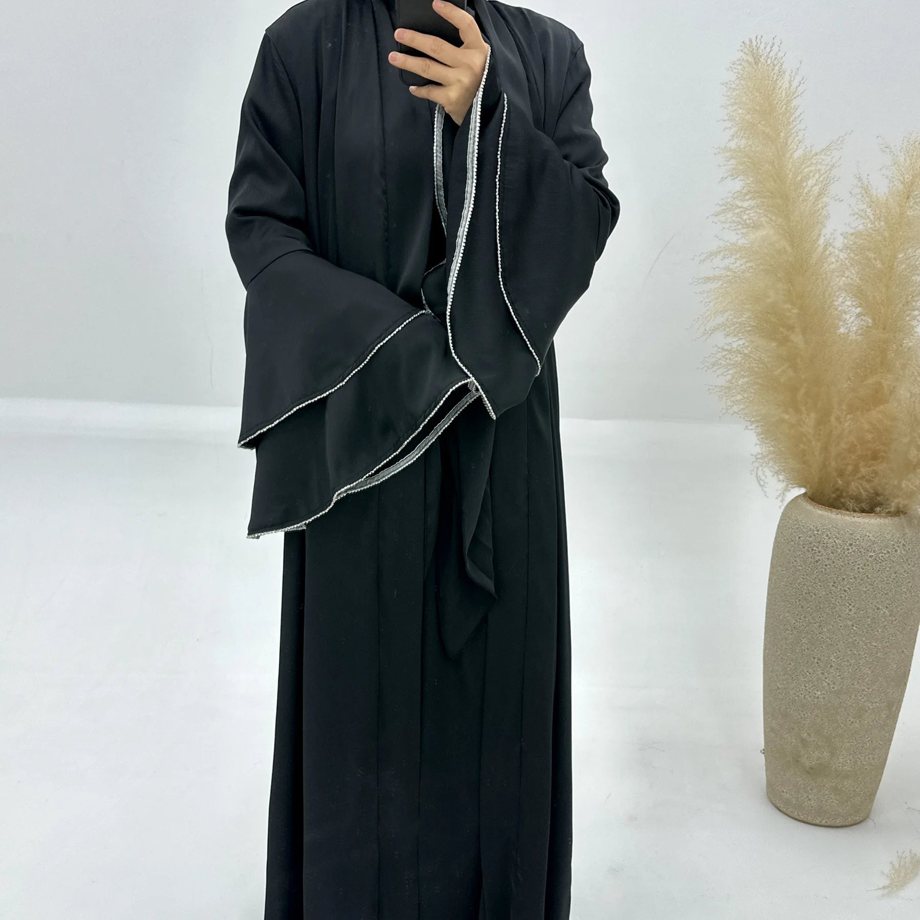 Kimono Islamic Clothing 3pcs Muslim Women Long Dress Set Ruffle Sleeves  Dubai Abaya Ramadan Kaftan Open Cardigan