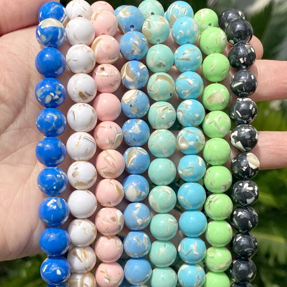 Natural Stone Beads 6 8 10 12mm Colorful Shell Turquoises Round Spacer Beads for Jewelry Making DIY Handmade Bracelet Necklac
