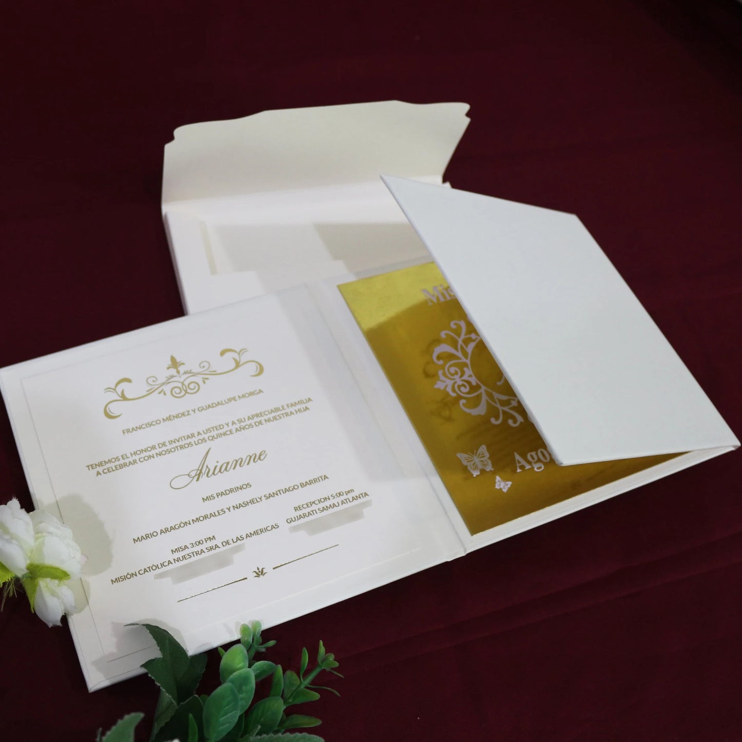 Freshers Party Elegant Hardcover Butterfly Gold Mirror Paper Invitation Cards for Wedding Quinceanera Party