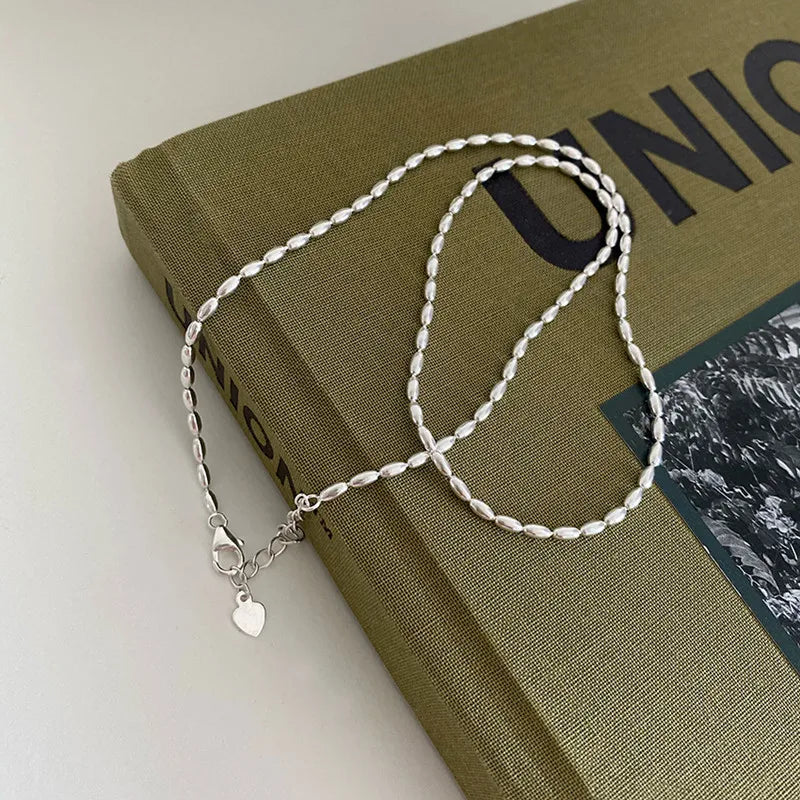 Fashion Simple Crafted 925 Sterling Silver Necklaces for Women 925 Silver Jewelry Olive Oval Round Beads Adjustable Necklaces