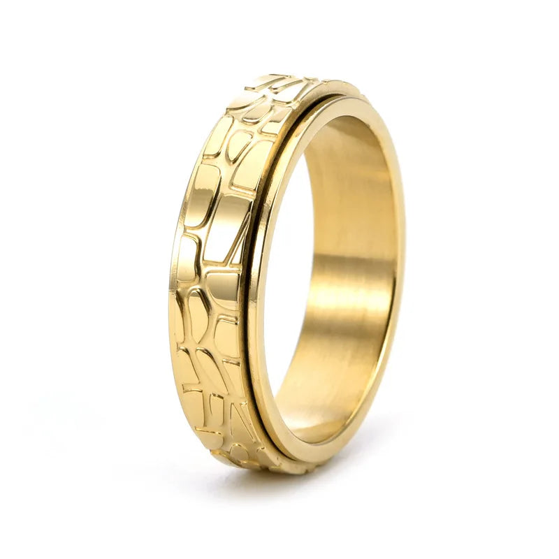 Fashionable Trendsetter Stone Texture Titanium Steel Rotatable Ring High-end Men's and Women's Minimalist  Fashion Jewelry Ri