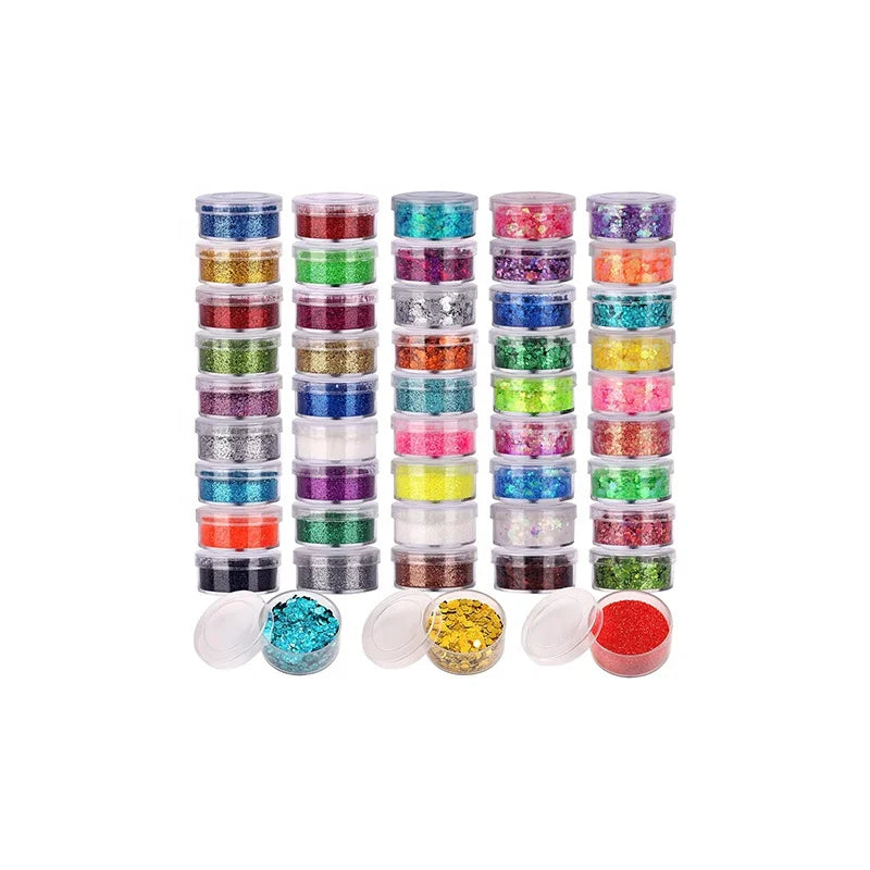 48 Color Glitter 24 Color 5g Fine Glitter&24 Boxes Holographic Chunky Glitter Sequins Iridescent Glitter Flakes for Nail Art