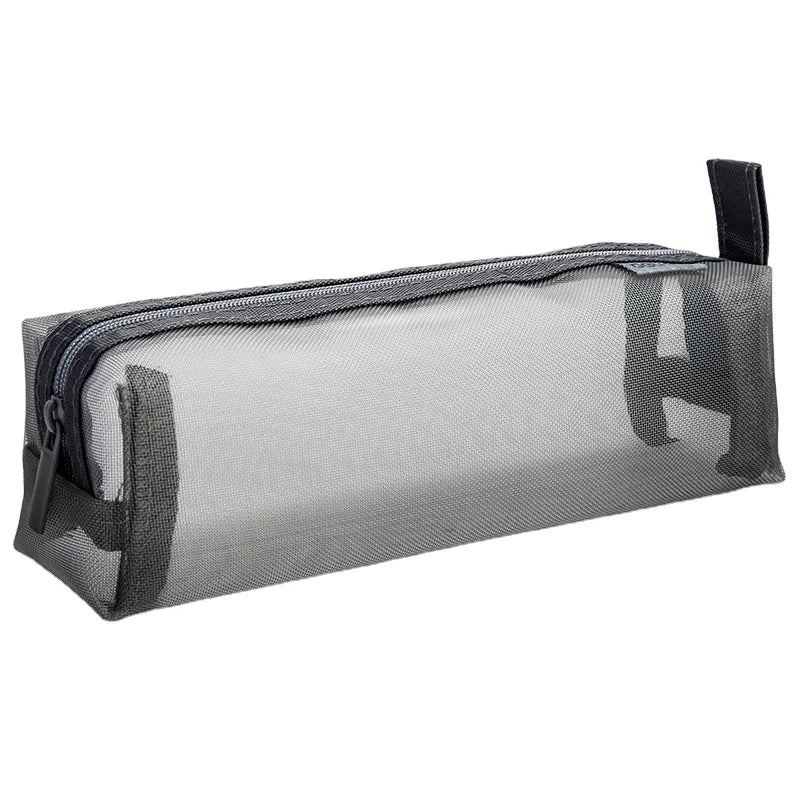 Deli 66747 Gray Transparent Mesh test Pencil Pouch Large Capacity Hand-held Stationery Bag for Students 96pcs Per Carton Set