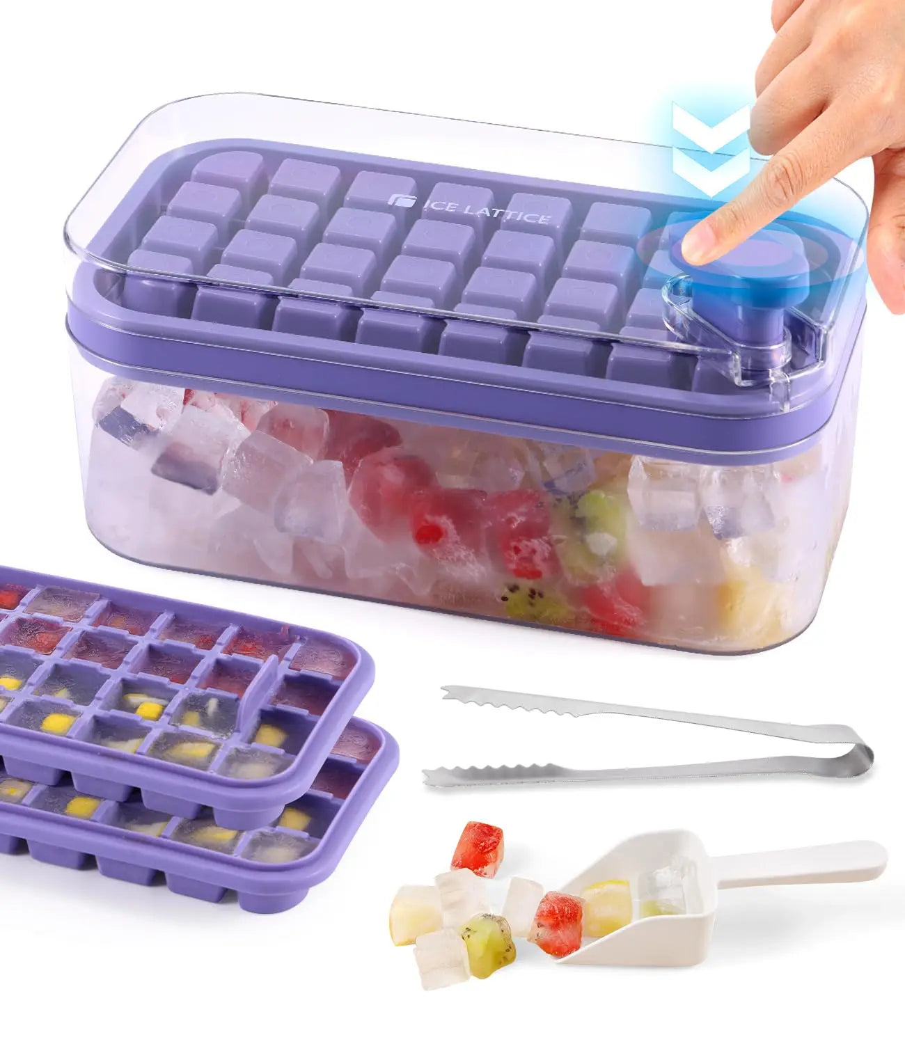 Customizable Food Grade Silicone Ice Cube Mold Easy Release Ice Tray with Lid and Storage Bin for Ice Cream Maker