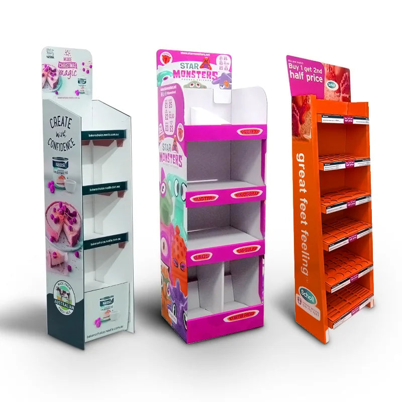 Custom Corrugated Cardboard Snack Display Stand Paper Floor Pallet Chips Rack Supermarket Advertising Shelf for Retail Store 