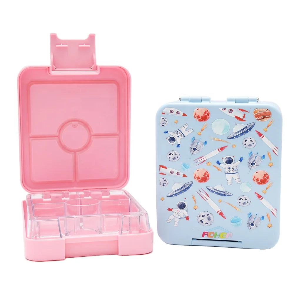 Aohea School Tritan 4 Compartment Kids Food Container Portable Children Leakproof BPA Free Bento Loncheras Tiffin Lunch Box
