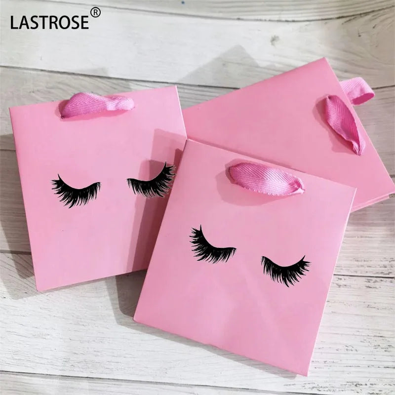 Small pink Paper Bag for Lashes  pink Black Shopping Bags with logo