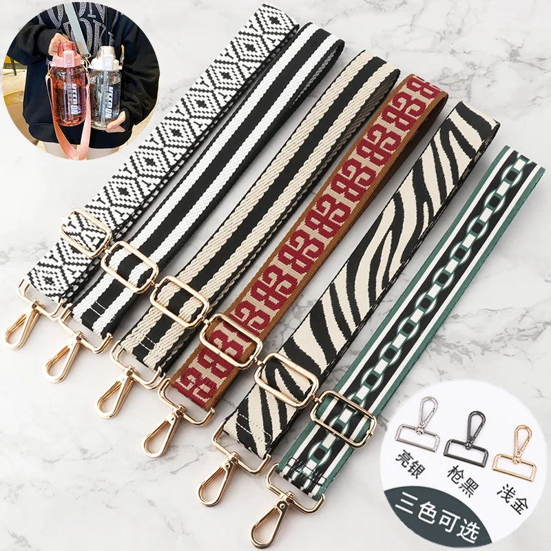 Multi-Color Nylon Webbing Strap Water Bottle Lanyard and Canvas Crossbody Belt Fabric Handbag and Cup Holder
