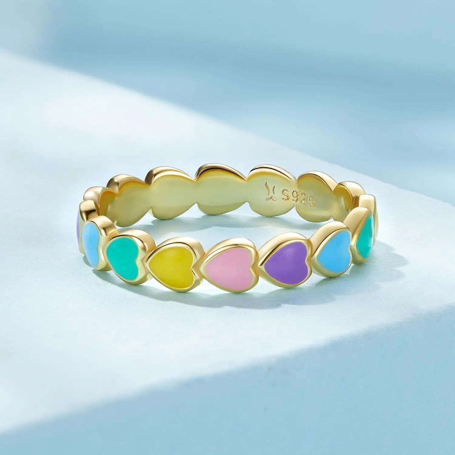 Custom Enamel Heart Shaped Moissanite Bulk Color Silver 925 Minimalist 18k Gold Plated Fashion Jewelry Rings for Women
