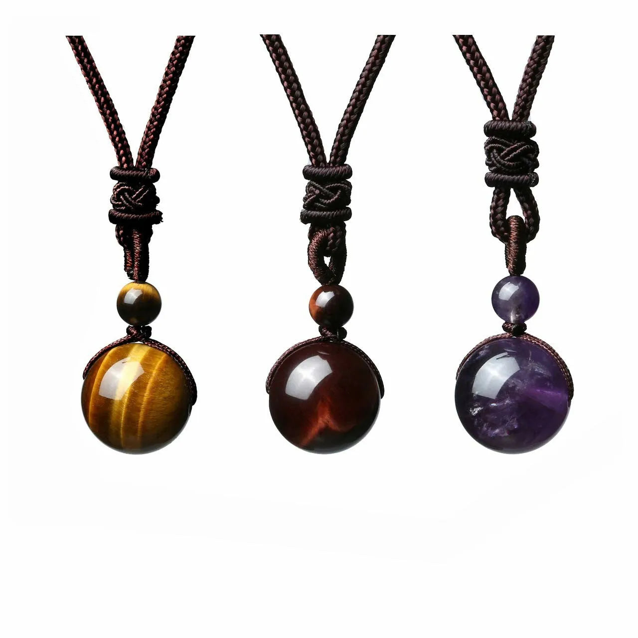 16MM Tiger Eye Stone Natural Obsidian Amethyst Necklace Fashion Jewelry for Men and Women