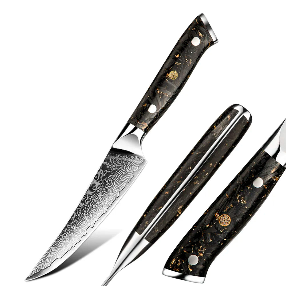 5 Inch Damascus Steak Knives Set 4 Piece Restaurant Kitchen Knife Set Carbon Fiber Handle Beef Steak Knife Set with Box