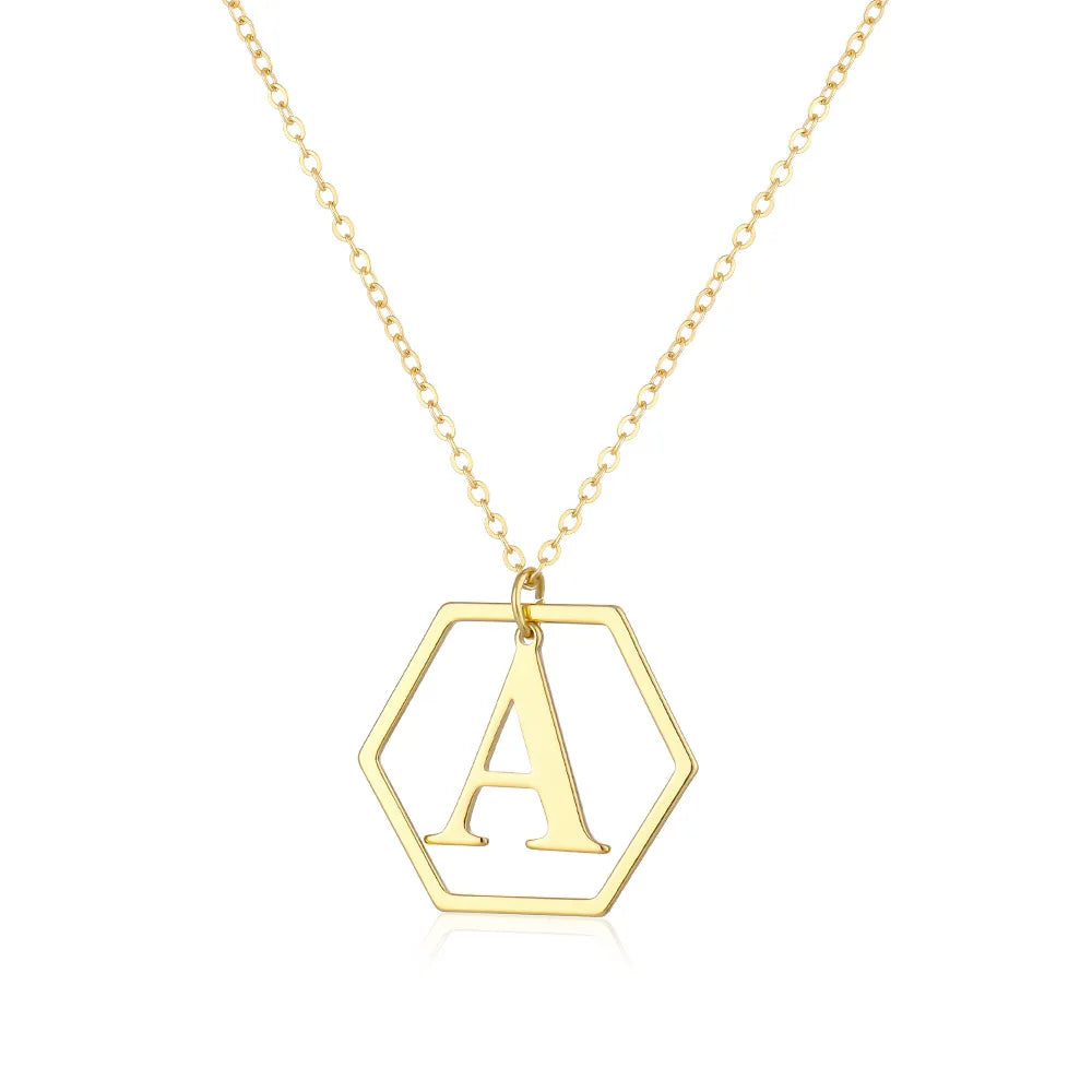 Geometry 6 Initial Letter Pendant Necklace 18K Gold Plated Letter a Tto Z Pendant Fashion Jewelry Accessories Necklaces