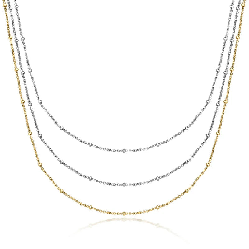 Daidan Necklace Gold Plated 18K Satellite Chain Silver 925 Chain Round Ball Beads Choker Necklaces