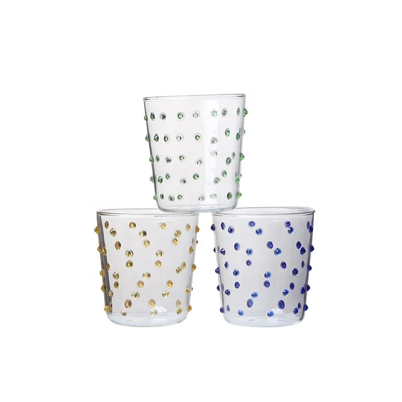 Wholesale Colorful Polka Dot Glass Cup clear Cylinder Glass Drink Cup