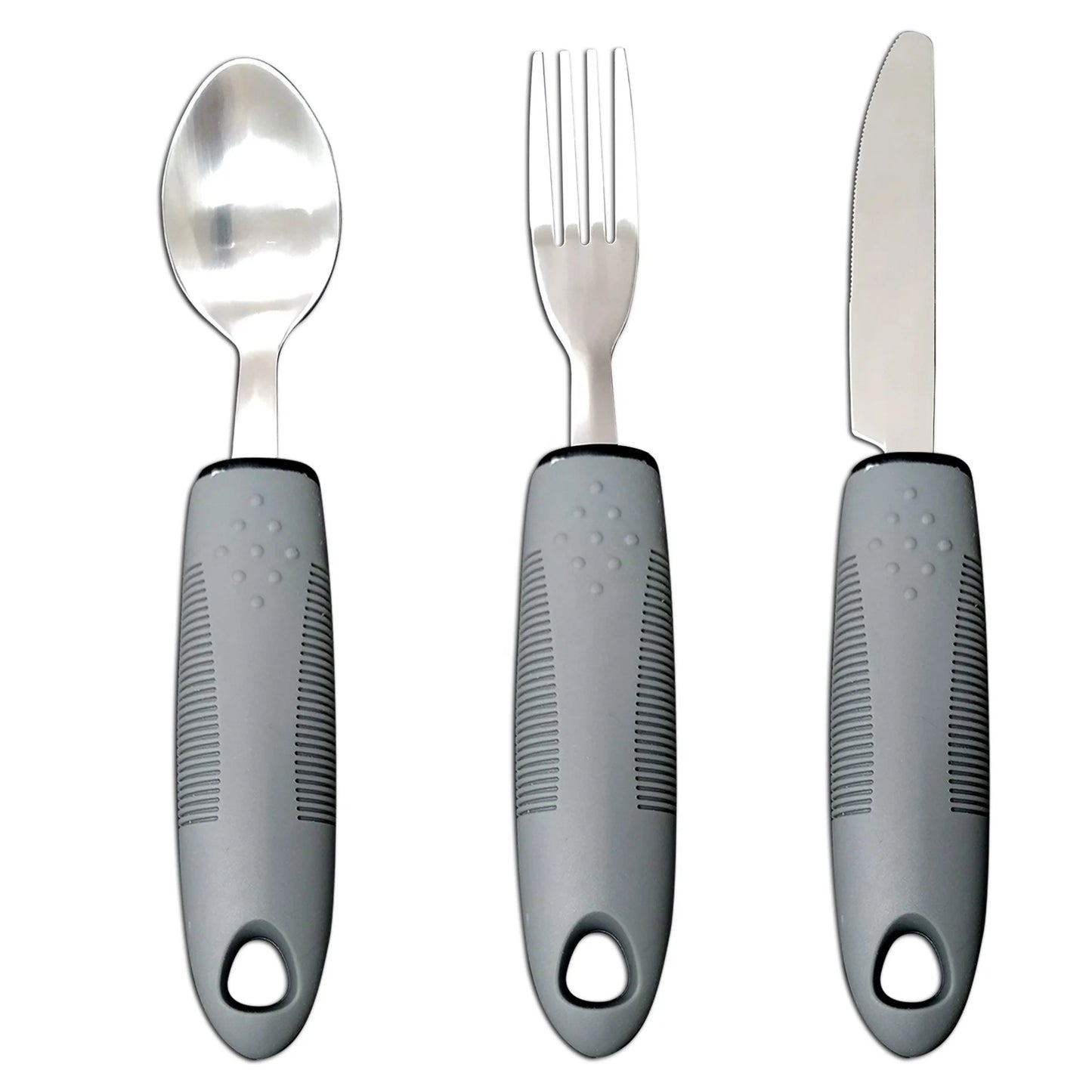 Easy Grip Adaptive Utensils Weighted Flatware Set with Non-Slip Ribbed Handles for Elderly & Handicap Dinnerware Sets
