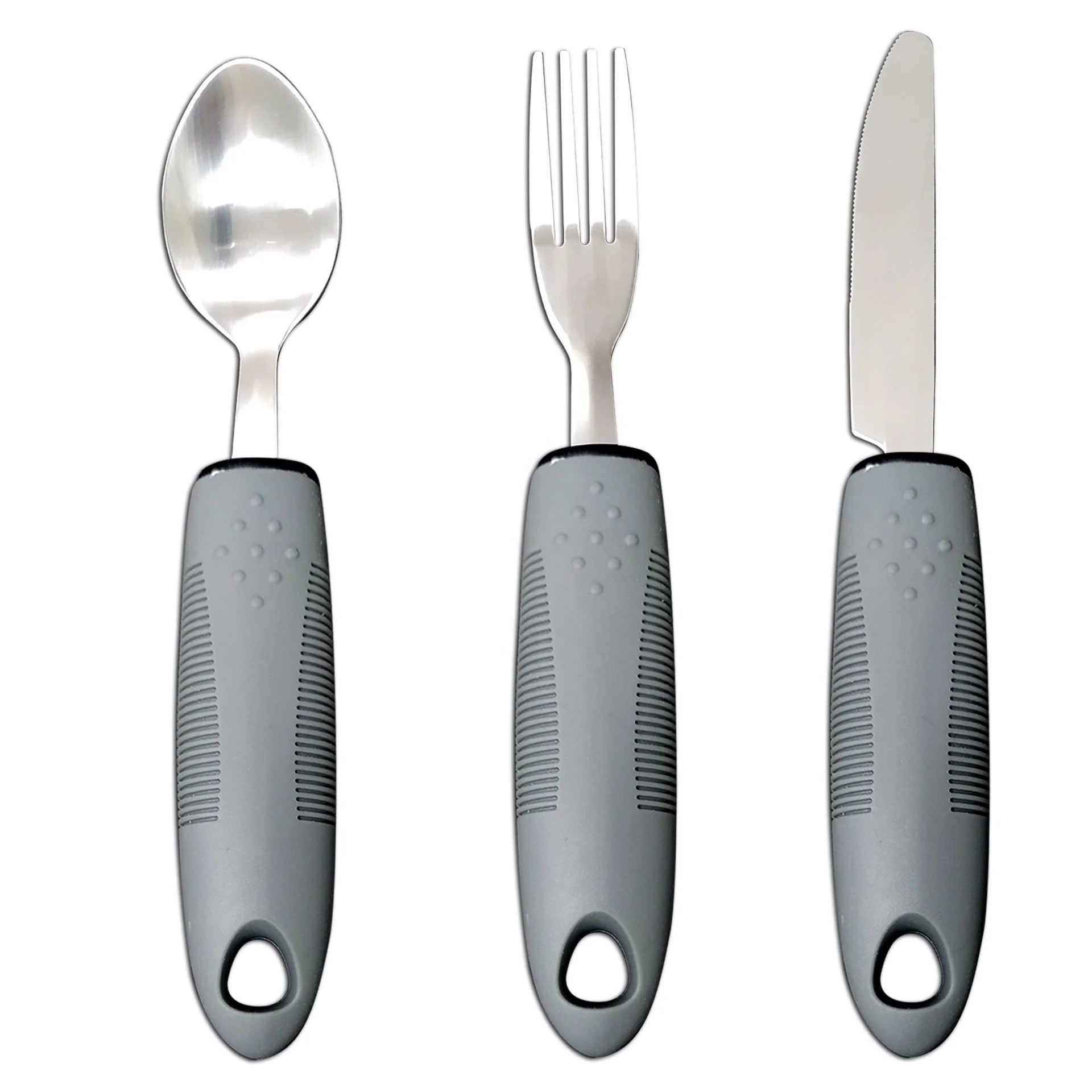 Easy Grip Adaptive Utensils Weighted Flatware Set with Non-Slip Ribbed Handles for Elderly & Handicap Dinnerware Sets