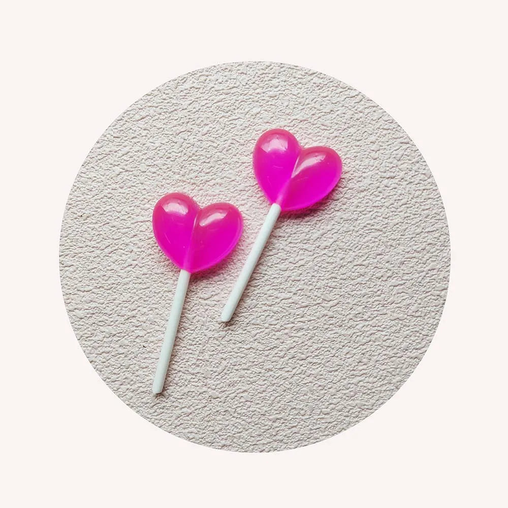 100Pcs Cute Simulation Heart-Shaped Lollipop Resin Cabochons Scrapbooking DIY Jewelry Craft Valentines Decoration Accessories