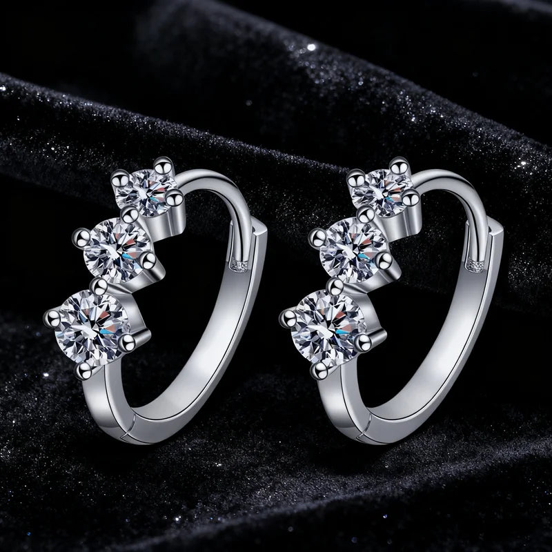 Wholesale S925 Sterling Silver Rhodium Plated Inlaid VVS D Color Moissanite Small Hoop Earrings for Women